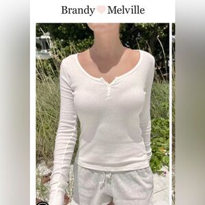 #27 Brandy Melville White Long Sleeve Henley Top waffle S